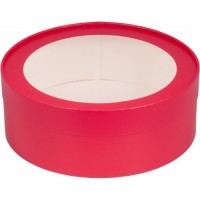 Коробка для зефира, печенья и макарон круглая с окном (красная матовая) 160х70 мм