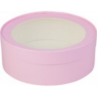 Коробка для зефира, печенья и макарон круглая с окном (розовая матовая) 160х70 мм