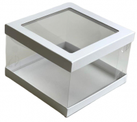 Коробка для торта ЛЮКС с прозрачными стенками и окном (белая) 180х180х100 мм