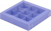 Коробка для конфет на 9 шт с пластиковой крышкой (лавандовая) 155х155х30 мм