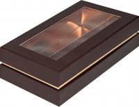 Коробка для макарон ЛЮКС с прямоугольным окном (шоколад) 210/110/55 мм (с ложементом)