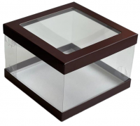 Коробка для торта ЛЮКС с прозрачными стенками и окном (шоколад) 180х180х100 мм