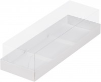Коробка для пирожных с пластиковой крышкой (белая) 290х95х60 мм