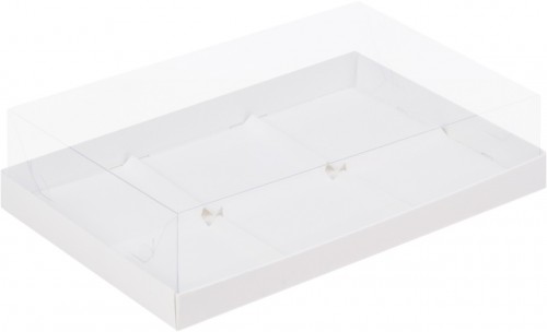 Коробка для пирожных с пластиковой крышкой (белая) 300х195х80 мм