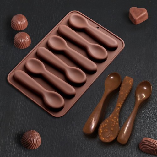 Форма для шоколада и льда силикон "Ложечки" 6 ячеек (9,8х2,3 см)