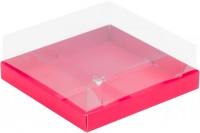 Коробка для пирожных 190х190х80 мм с пластиковой крышкой (красная матовая) 