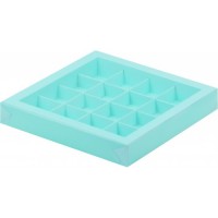 Коробка для конфет на 16 шт 200х200х30 мм с пластиковой крышкой (тиффани) 