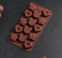 Форма для шоколада и льда силикон "Мишка, цветок, сердце" 14 ячеек 19,5х10,5 см