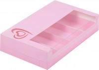 Коробка для эклеров и эскимо с крышкой с тиснением сердце (розовая) 250х150х50 мм