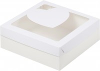 Коробка для зефира, тортов и пирожных с окном сердце (белая) 200х200х70 мм