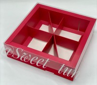 Коробка под ассорти сладостей с пластиковой крышкой (красная) 200х200х55 мм