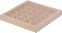 Коробка для конфет на 25 шт с крышкой (крафт) 245х245х30 мм