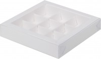 Коробка для конфет на 9 шт с пластиковой крышкой (белая) 155х155х30 мм
