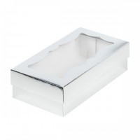 Коробка для макарон 210х110х55 мм с фигурным окном (серебро) 