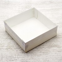 Коробка для зефира и печенья ПРЕМИУМ с крышкой (серебро/белая) 200х200х70 мм