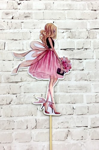 Топпер пластик "Девушка с цветами" 32,5х12 см