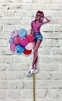 Топпер пластик "Девушка с шарами" 34,5х9 см