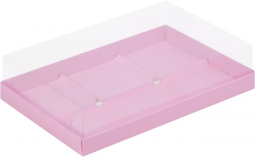 Коробка для пирожных на 6 шт с крышкой (розовая) 260х170х60 мм