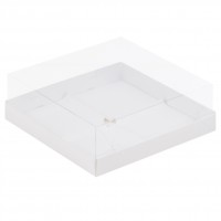 Коробка для пирожных с пластиковой крышкой (белая) 190х190х80 мм