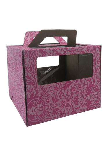 Коробка 240х240х200 мм ручка/розовая с орнаментом 