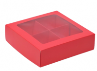 Коробка для конфет на 4 шт 120х120х30 мм с вклеенным окном (красная матовая) 
