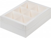 Коробка под ассорти десертов с пластиковой крышкой на 6 шт (белая) 240х170х70 мм