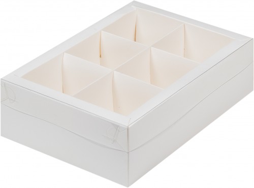 Коробка под ассорти десертов с пластиковой крышкой на 6 шт (белая) 240/170/70 мм