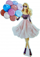 Топпер пластик "Девушка в платье с шарами" 20х11см