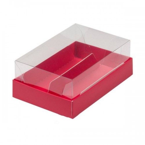 Коробка для эклеров с прозрачным куполом на 2 шт (красная матовая) 135х90х50 мм