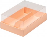Коробка для эклеров с прозрачным куполом на 2 шт (персиковая) 135х90х50 мм