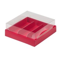 Коробка для эклеров с прозрачным куполом на 3 шт (красная матовая) 135х130х50 мм