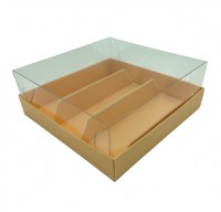 Коробка для эклеров с прозрачным куполом на 3 шт (персиковая) 135х130х50 мм
