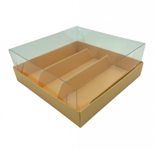 Коробка для эклеров 135х130х50 мм с прозрачным куполом на 3 шт (персиковая) 