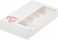 Коробка для эклеров и эскимо 250х150х50 мм с крышкой с тиснением сердце (белая) 