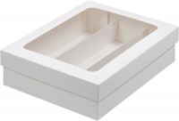 Коробка для макарон 210х165х55 мм с окном и ложементом на 3 шт (белая) 