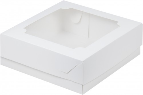 Коробка для зефира, тортов и пирожных со съемной крышкой 200/200/70 мм (белая) 
