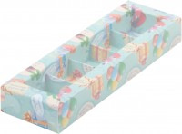 Коробка для конфет на 5 шт 235х70х30 мм с пластиковой крышкой (мятная) 