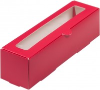 Коробка для макарон 210х55х55 мм с крышкой (красная матовая) 