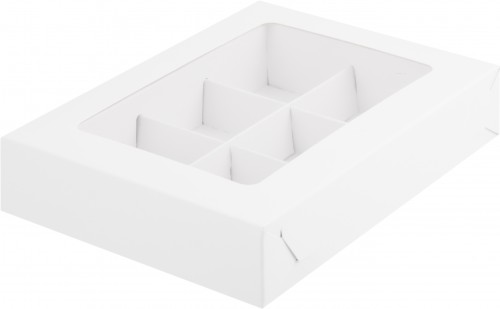 Коробка для конфет на 6 шт 155х115х30 мм с вклеенным окном (белая) 