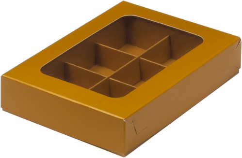Коробка для конфет на 6 шт с вклеенным окном (золото) 155х115х30 мм