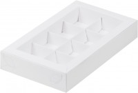 Коробка для конфет на 8 шт с пластиковой крышкой (белая) 190х110х30 мм
