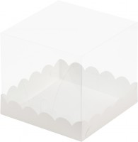 Коробка для торта с прозрачным куполом (белая) 150х150х140 мм