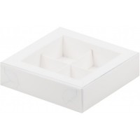 Коробка для конфет на 4 шт 120х120х30 мм с пластиковой крышкой (белая) 