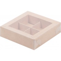 Коробка для конфет на 4 шт 120х120х30 мм с пластиковой крышкой (крафт) 
