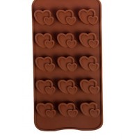Форма для шоколада и льда силикон "Двойное сердце" 15 ячеек 22х10х1,5 см