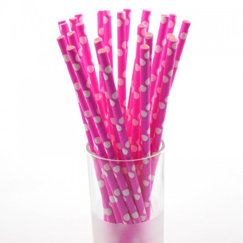Коктейльные трубочки бумажные розовые в горох 20 см (25 шт)
