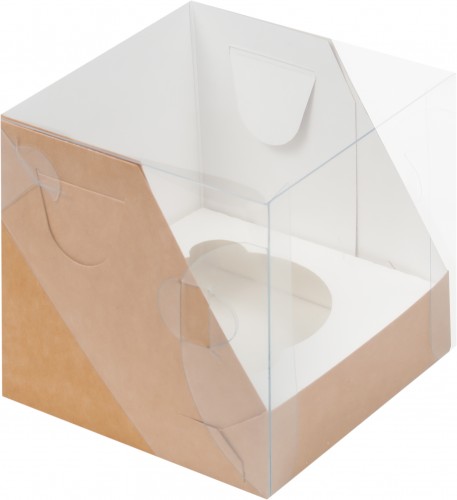 Коробка для капкейков на 1 шт 100х100х100 мм с пластиковой крышкой (крафт) 