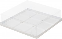 Коробка для пирожных 300х300х80 мм с пластиковой крышкой (белая) 