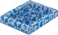 Коробка для конфет на 12шт с пластиковой крышкой (Новогодний узор) 190/150/30мм