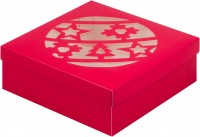Коробка для зефира, тортов и пирожных с прозрачным окном (Новогодний шар красная) 200х200х70 мм